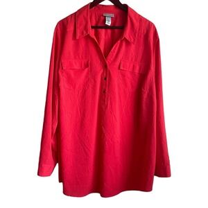 Maggie Barnes Womens Button Tunic Top 3X Coral Crinkle Office Minimalist Chic